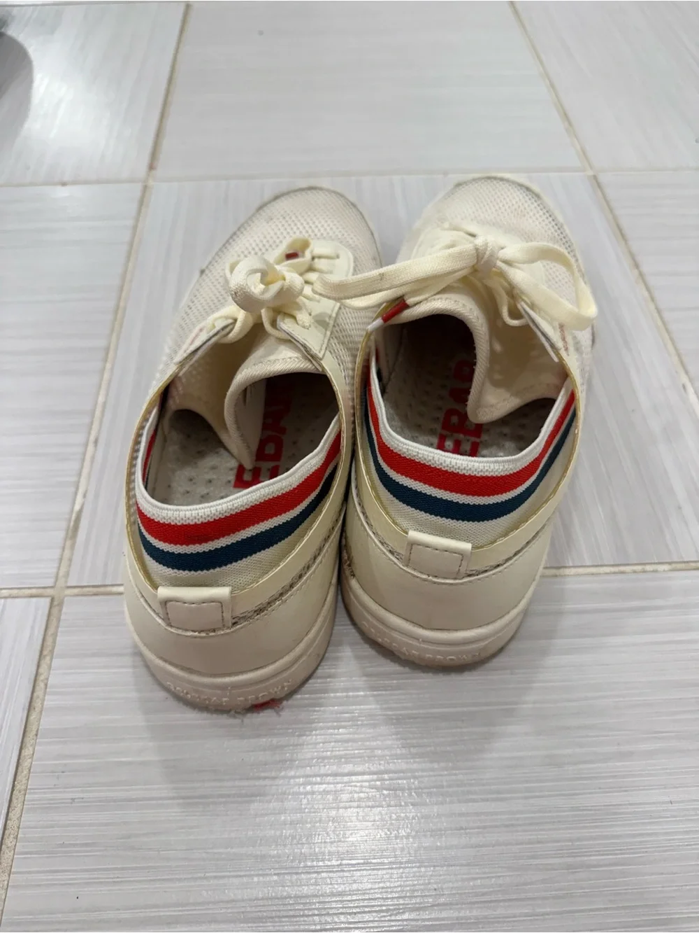 Orlebar Brown Cream Mesh Sneakers with Red Trim